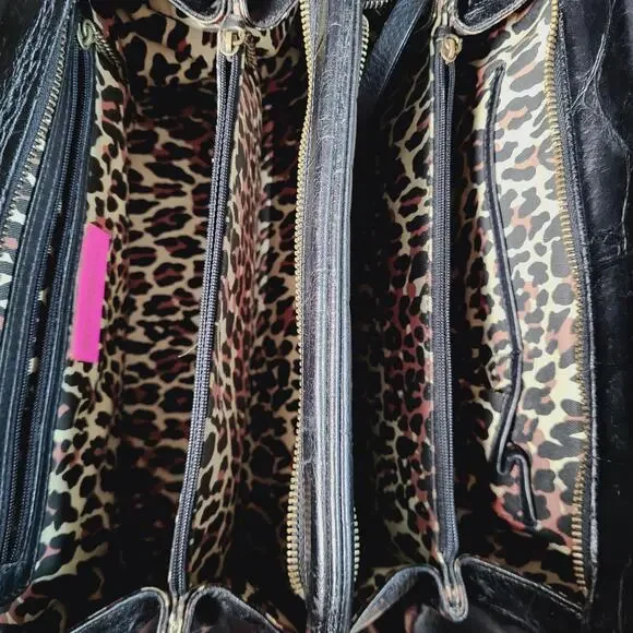 Vintage Betsy Johnson Chains Studs Croc Print Leather Multi-Sectional Punk Bag - Picture 11 of 16